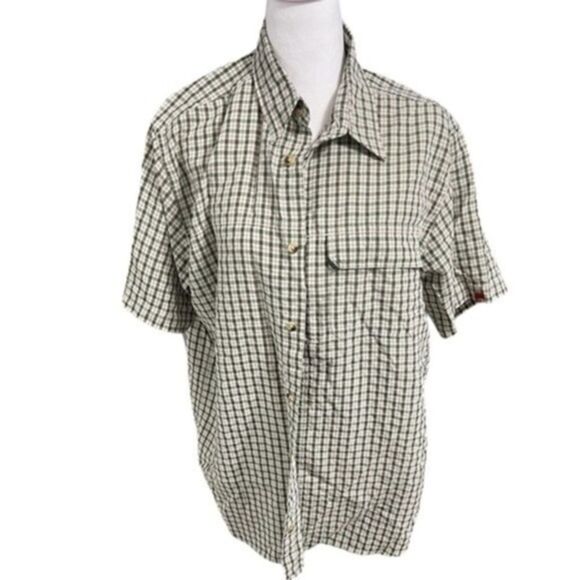 North Face green and white check large men casual, short sleeve button-down - Picture 3 of 11